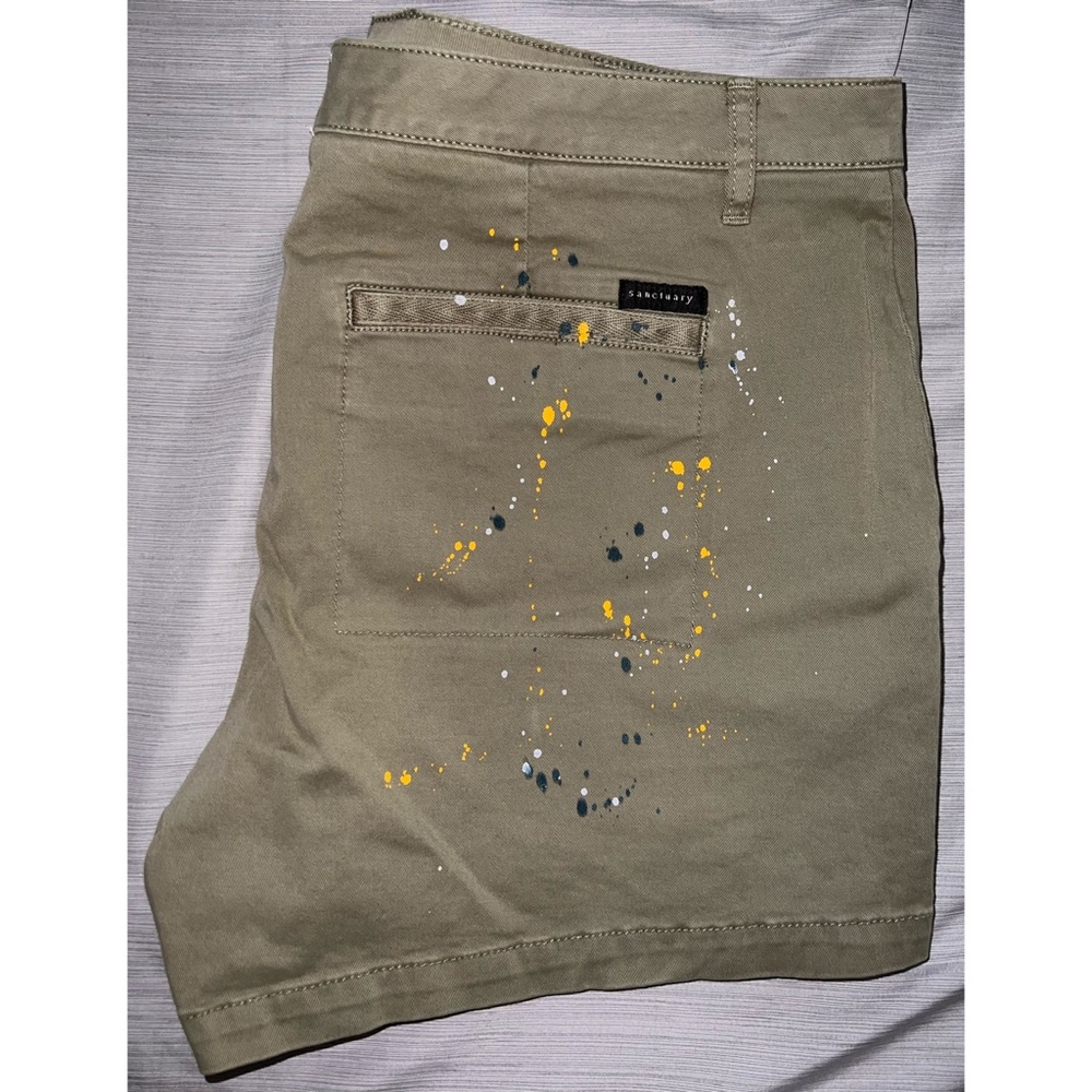 SANCTUARY WOMEN'S SHORTS GREEN SIZE 32 PAINT SPLATTER